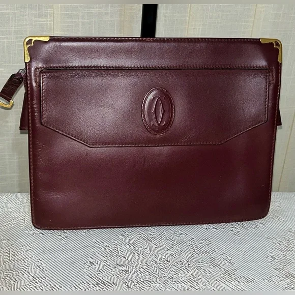Vintage Cartier Leather Bordeaux Burgundy Clutch Wristlet - Picture 1 of 14